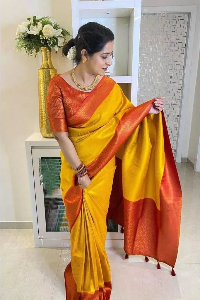 Soft Lichi Silk & Jacquard Work Saree With Blouse