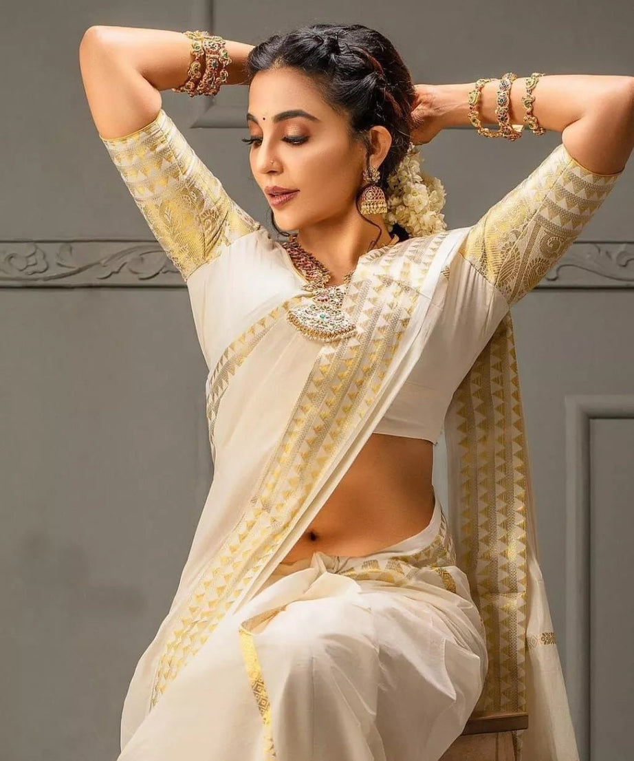 Soft Banarasi Silk With Weaving Gold Zari Saree With Blouse