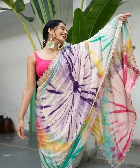 Soft Chinon Silk Printed Designer Sari With Blouse