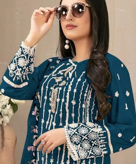 Georgette With Embroidery Sequence Work Top Bottom Dupatta