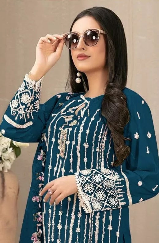 Georgette With Embroidery Sequence Work Top Bottom Dupatta