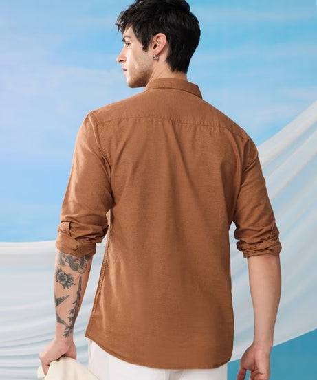 Cotton Linen Russet Brown Cotton Linen Shirts