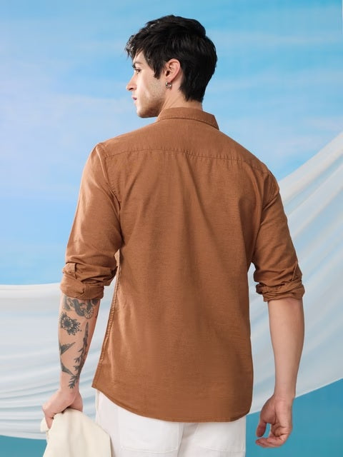 Cotton Linen Russet Brown Cotton Linen Shirts