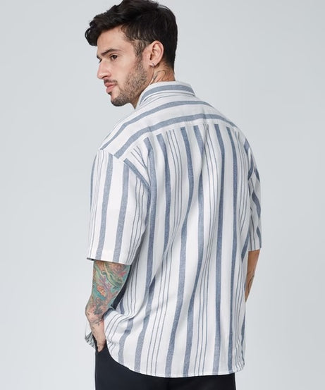 Solids White and Grey Stripes Oversized Shirts