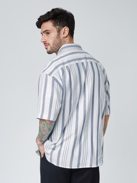 Solids White and Grey Stripes Oversized Shirts