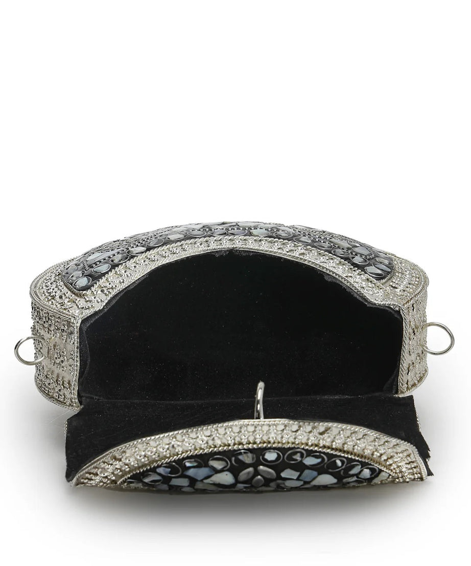 Mosaic Embellished Metal Clutch