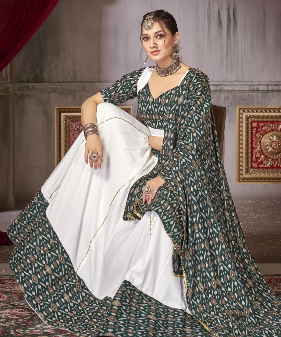 Traditional Cotton & Ikkat Print Lehenga Blouse Dupatta