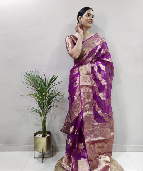 Premium Organza Silk Saree Wedding Wear Function Exclusive Saree With Blouse 11-HR