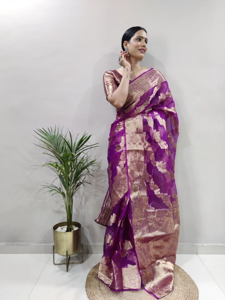Premium Organza Silk Saree Wedding Wear Function Exclusive Saree With Blouse 11-HR