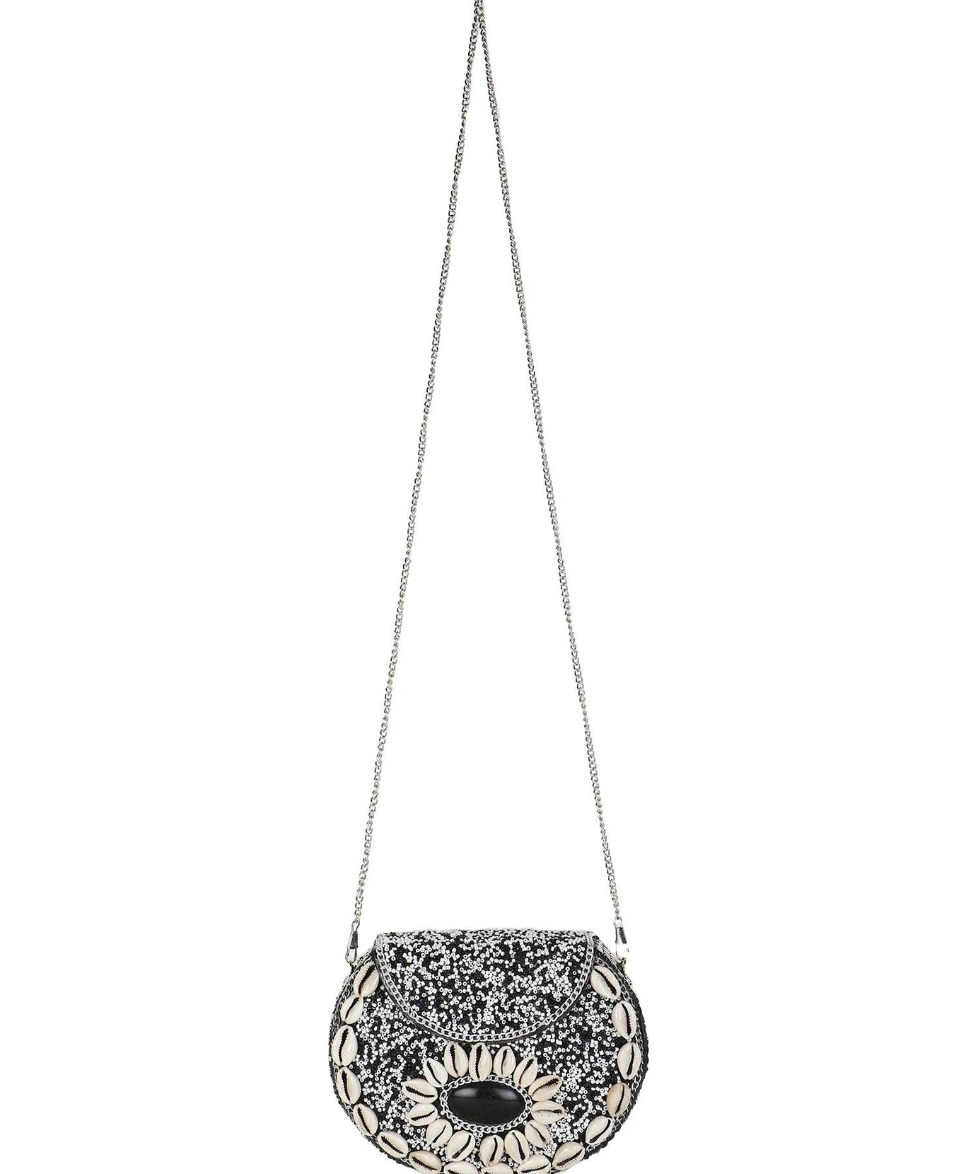 Mosaic Shell Embellished Metal Clutch