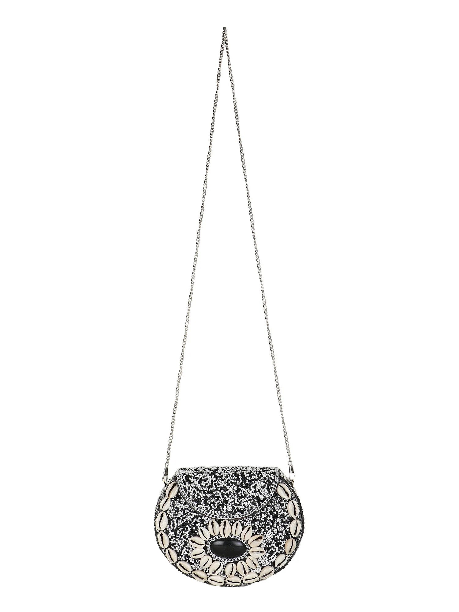 Mosaic Shell Embellished Metal Clutch