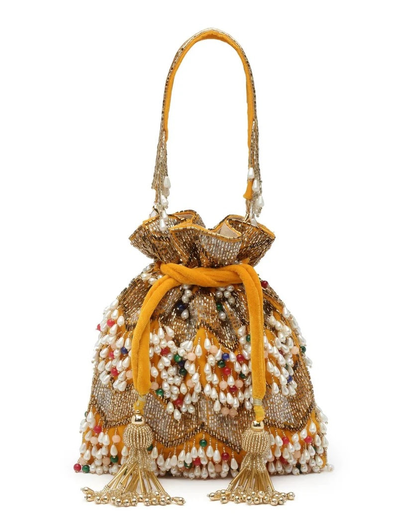 Dangle Embellished Velvet Potli Bag