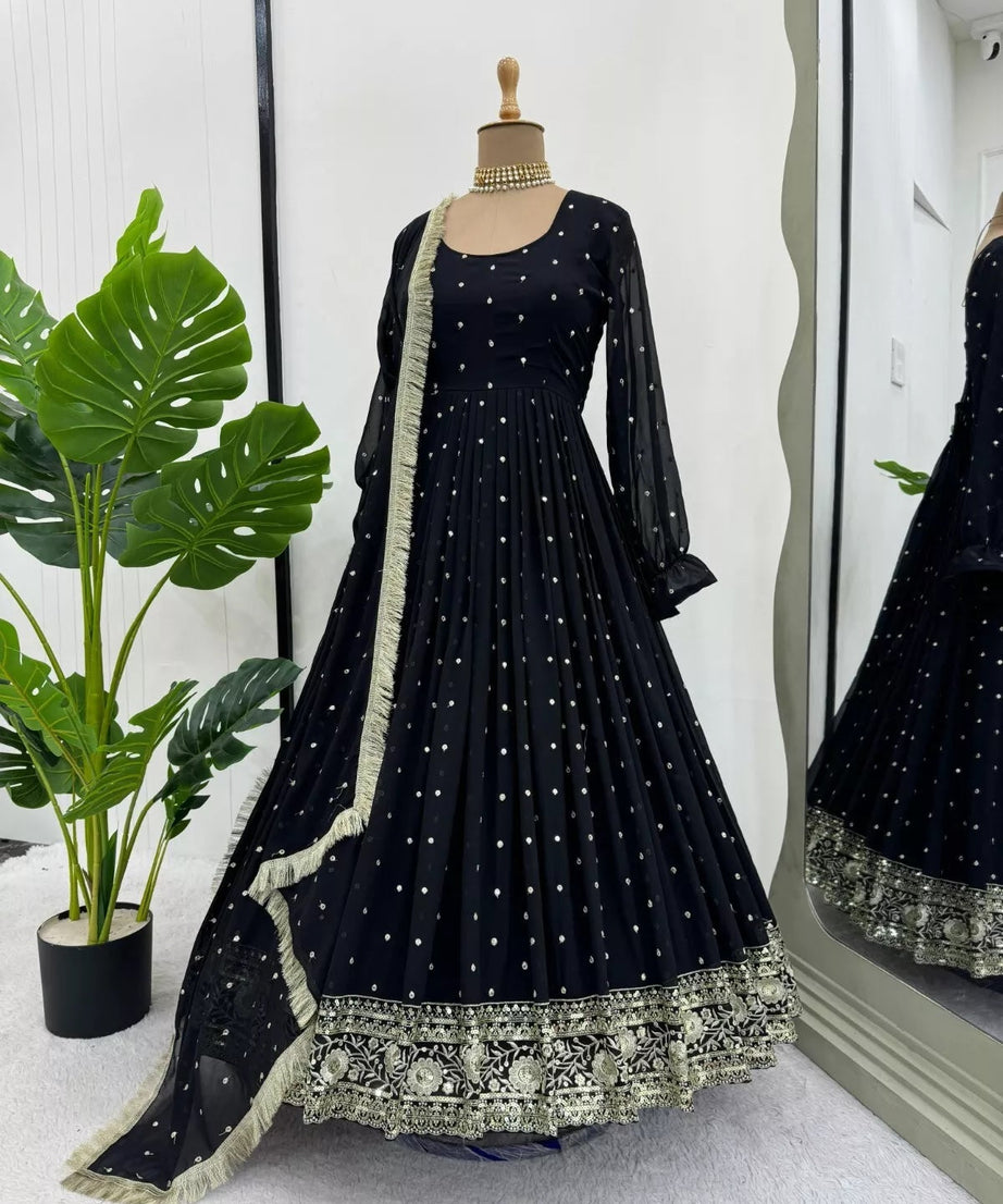 Faux Georgette With Thread Sequence Work Top Pant Dupatta