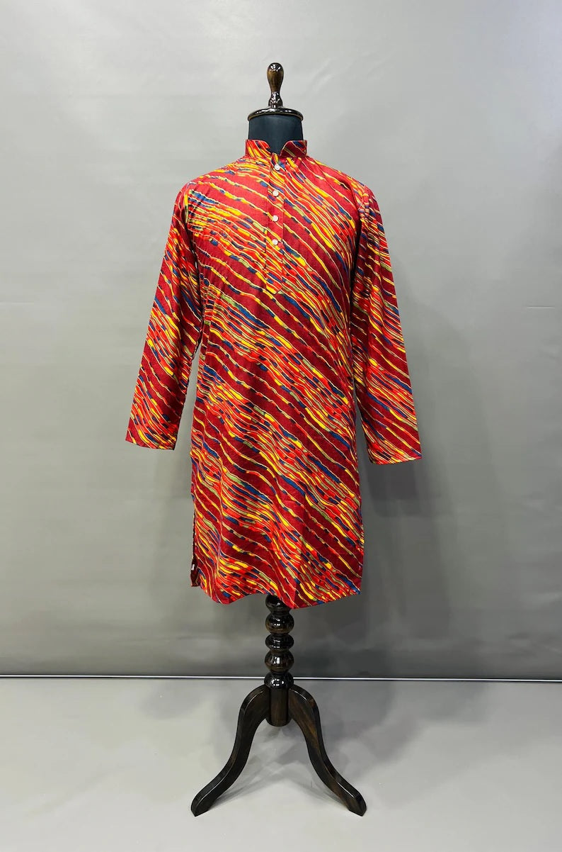 Cotton With Heavy Foil Print Kurta Pajama Set For Men's