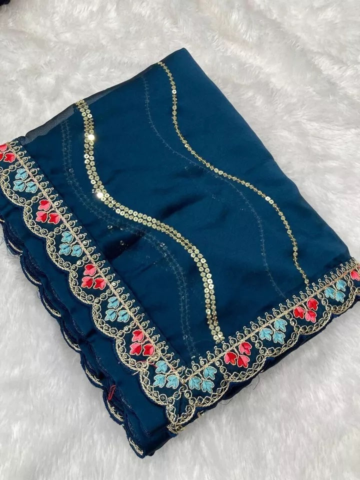 Women's Wedding Special Rangoli Silk Saree,Indian Party Wear Sari & Blouse