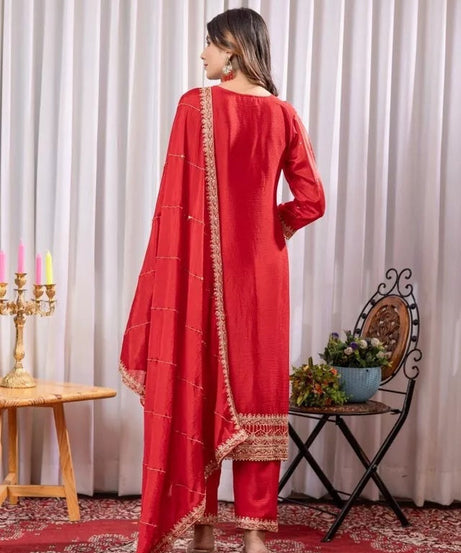 Heavy Pure Chinon Classic Stitched Kurti Bottom & Dupatta