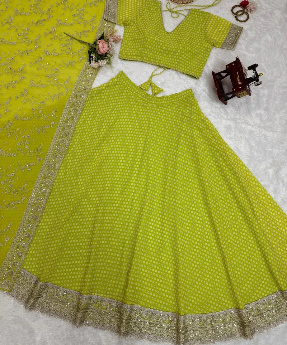 Georgette With Sequence & Digital Print Work Traditional Lehenga Blouse