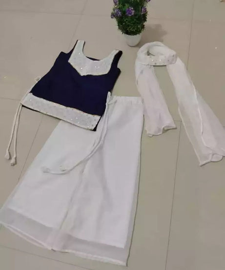 Girls & Kids Georgette Sequence Work Wedding Wear Top Palazzo With Dupatta