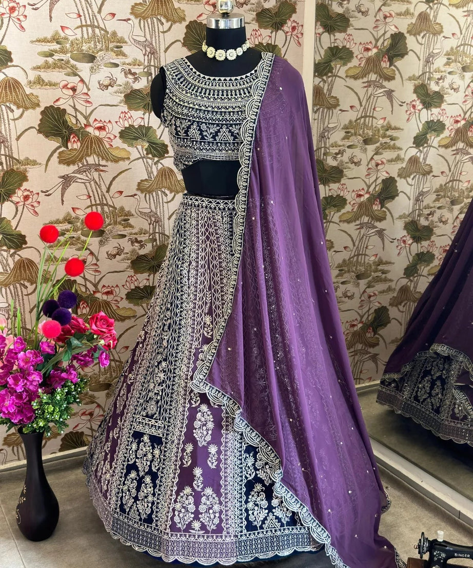 Georgette With Embroidery Sequence Design Work Lehenga Blouse & Dupatta