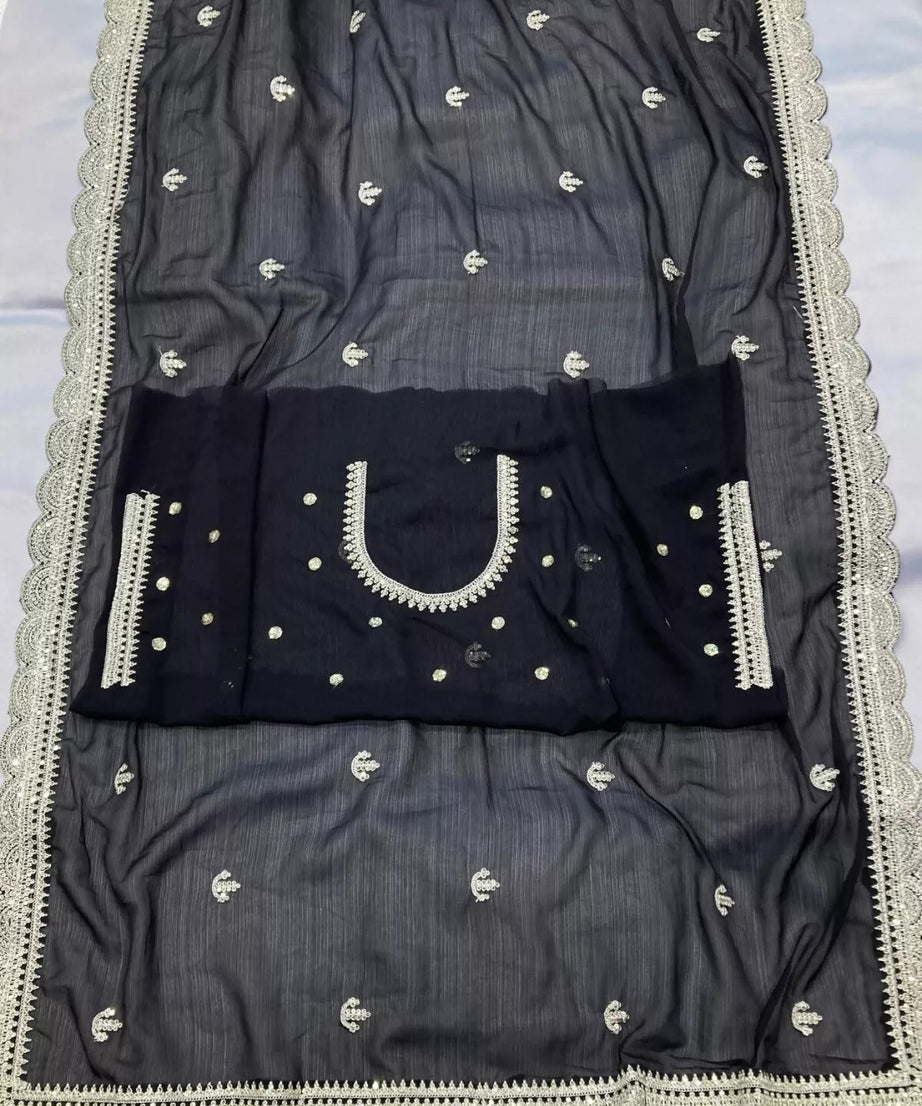 Traditional Party Zomato Chiffon Silk Saree, Wedding Bollywood Sari & Blouse