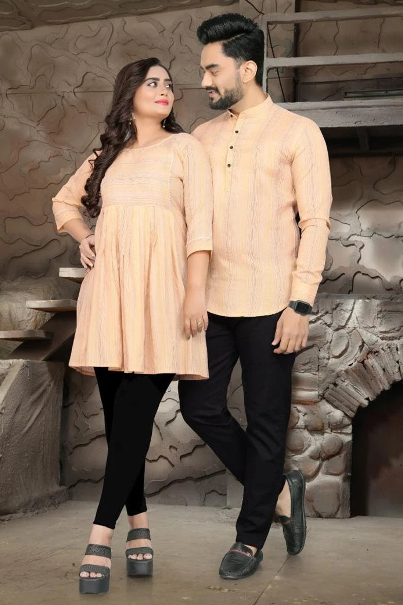 Premium Linen Cotton Fabric Couple Combo Set