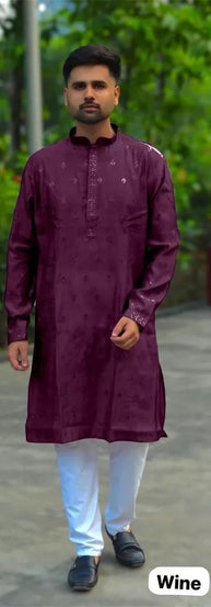 Premium Silk Indian Festival Beautiful Full Stitched Men's Kurta Pajama Set