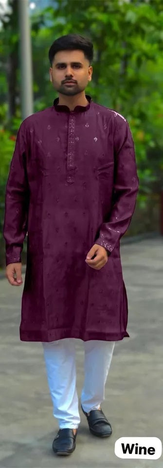 Premium Silk Indian Festival Beautiful Full Stitched Men's Kurta Pajama Set