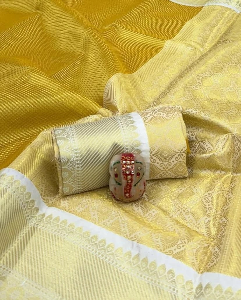 Yellow Beautifull Soft Tissue Silk Saree With Blouse