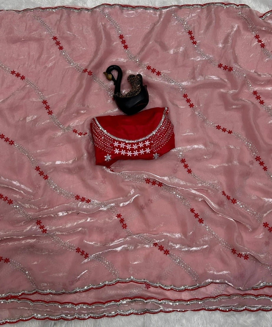 Soft Space Silk Beautiful Designer Light Color's Sari With Blouse