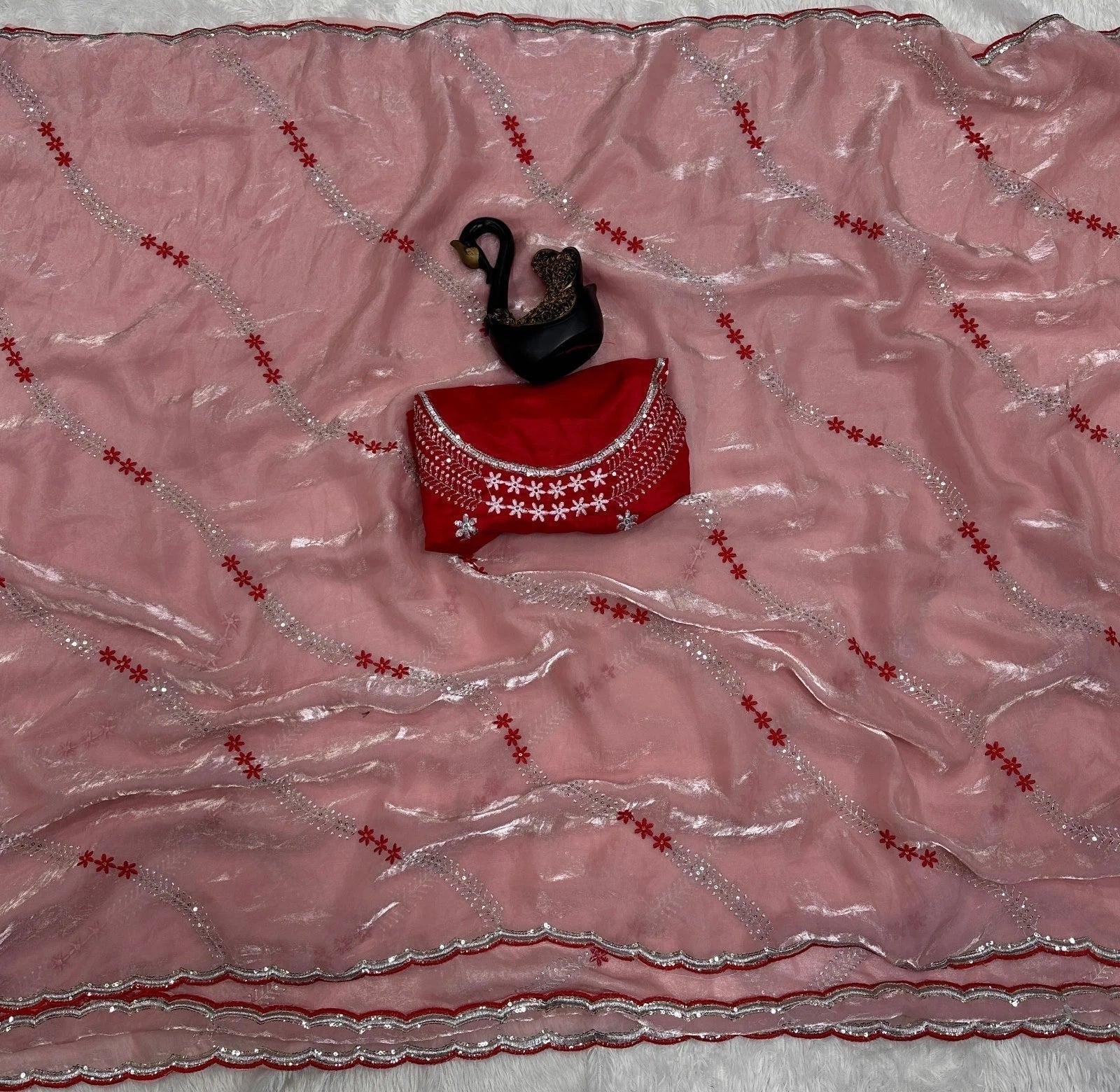 Soft Space Silk Beautiful Designer Light Color's Sari With Blouse