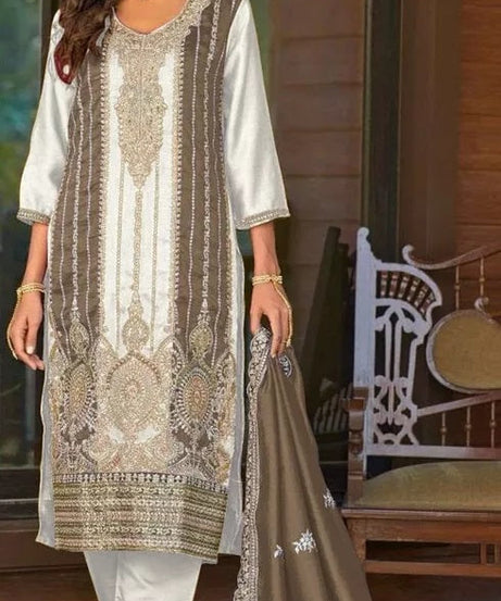 Heavy Vichitra With Embroidery Work Pakistani Top Bottom & Dupatta