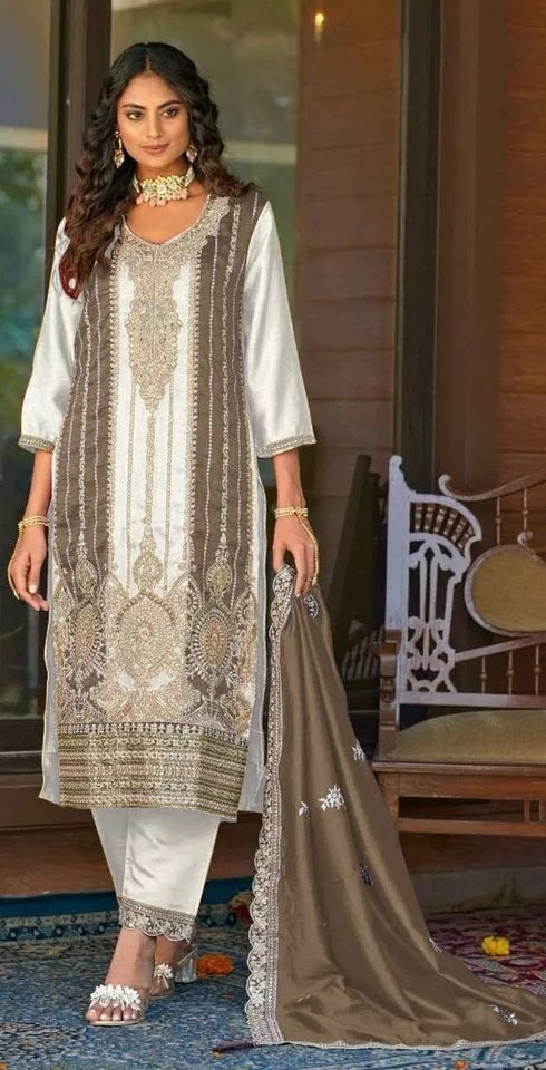 Heavy Vichitra With Embroidery Work Pakistani Top Bottom & Dupatta