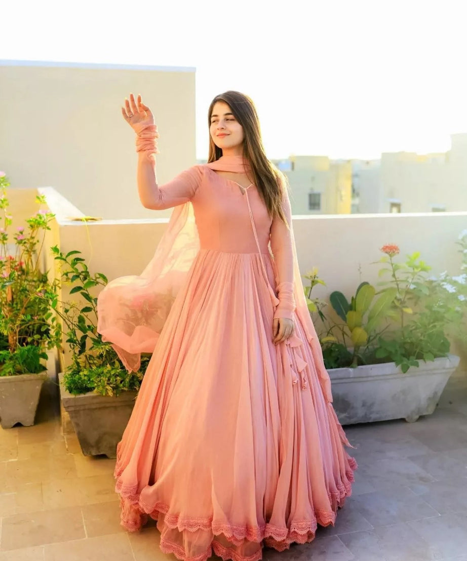 Traditional Wear Faux Georgette Long Anarkali Gown & Dupatta