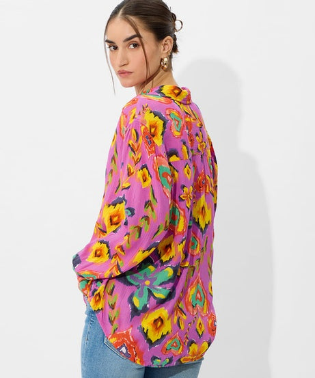 Textured Floral Bloom Women Boyfriend Shirts