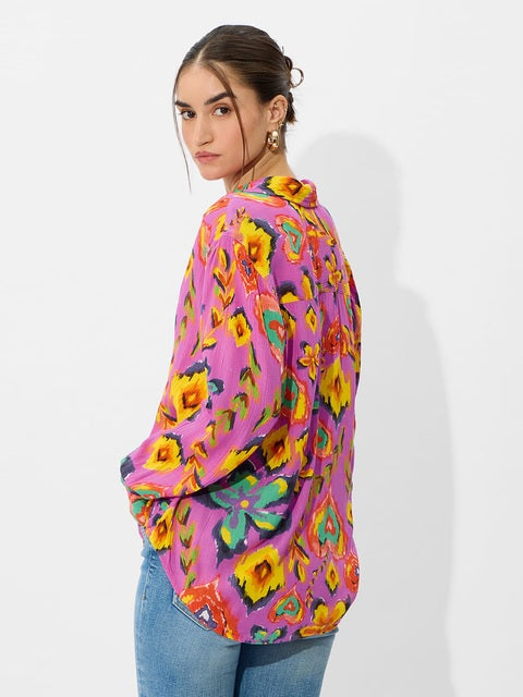 Textured Floral Bloom Women Boyfriend Shirts