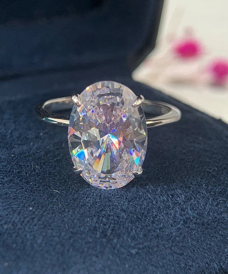 Oval Cut Diamond Sterling Silver Ring