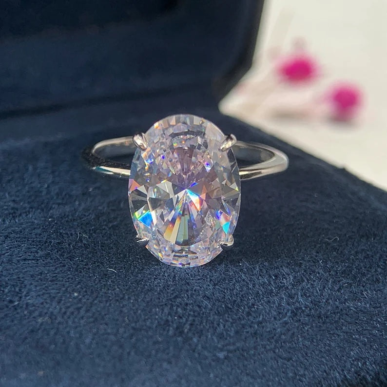 Oval Cut Diamond Sterling Silver Ring