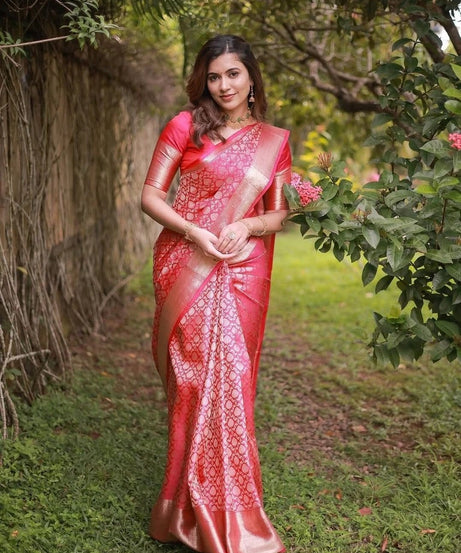 Traditional Banarasi Soft Silk, Wedding Wear Designer Sari & Blouse