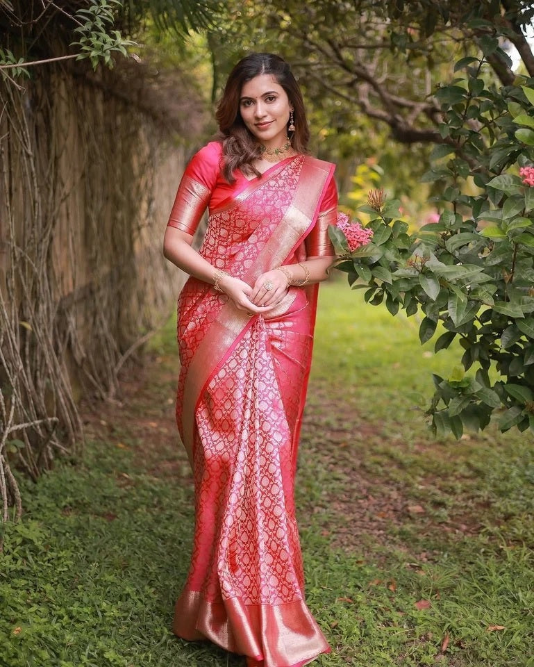 Traditional Banarasi Soft Silk, Wedding Wear Designer Sari & Blouse