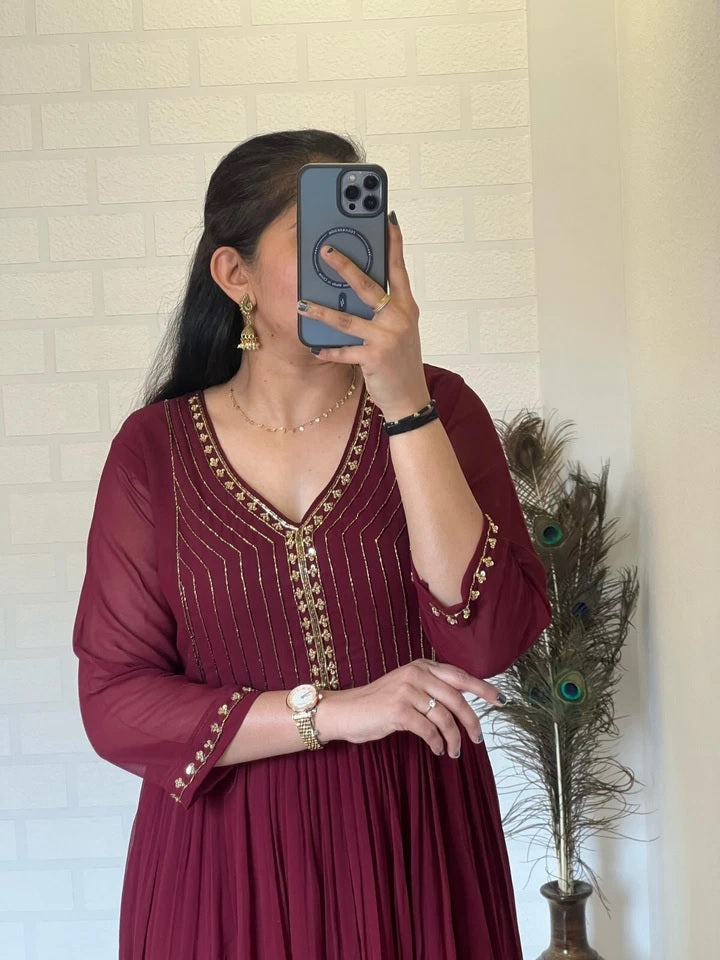 Full Stitched Traditional Wear Blooming Georgette Kurti Long Gown