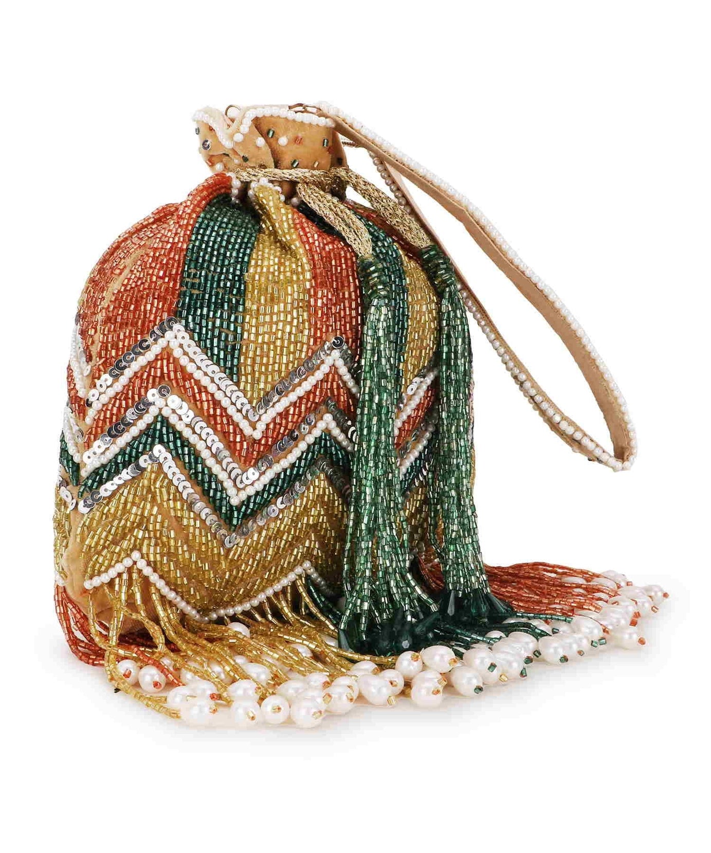 Dangle Chevron Embellished Velvet Potli Bag