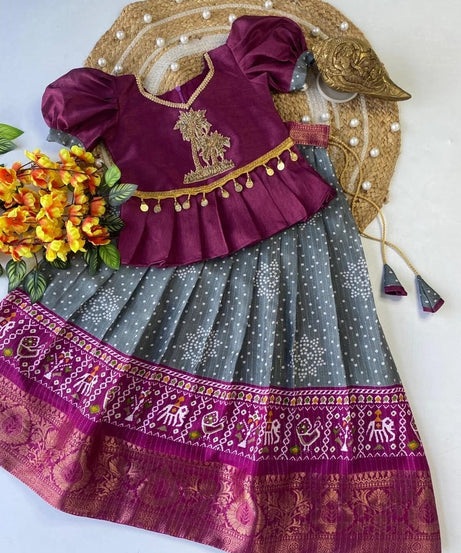 Kids & Girls Heavy Pure Dola Silk With Zari Design Lehenga Blouse 22-KL