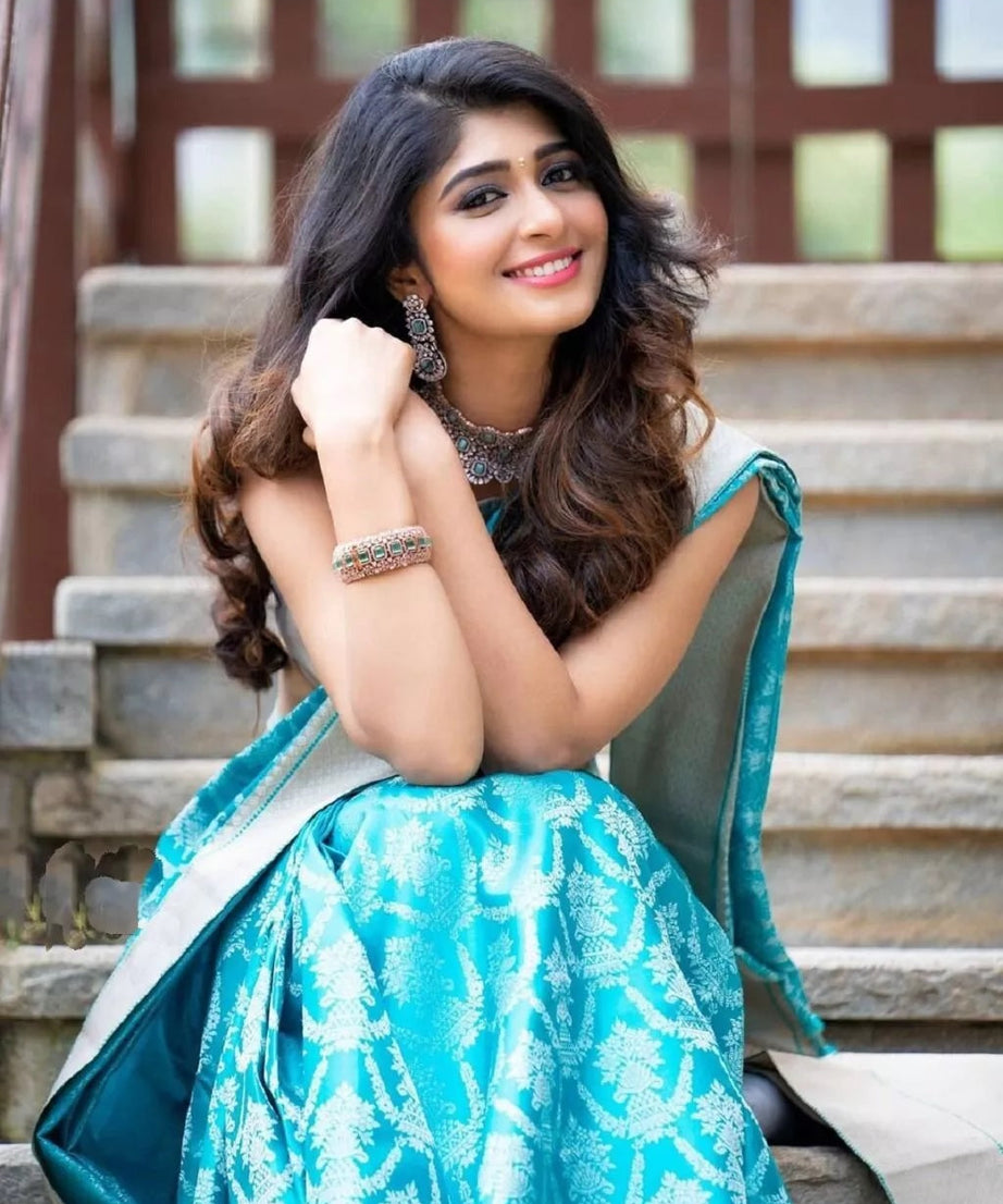 Sky Blue Latest Designer Exclusive Wedding Saree With Blouse