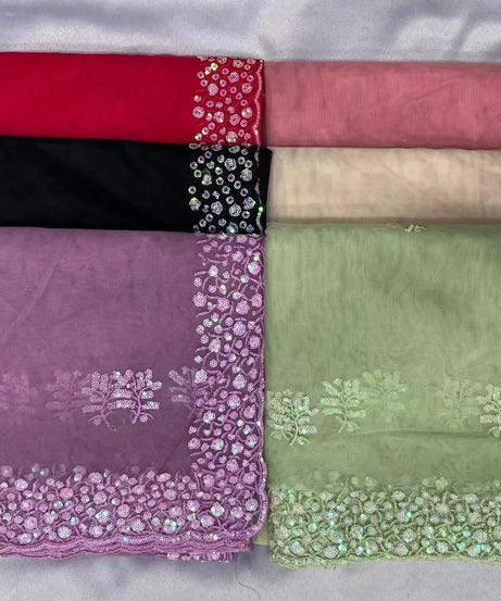 Soft Net  3MM Sequence Embroidery Work Saree & Blouse