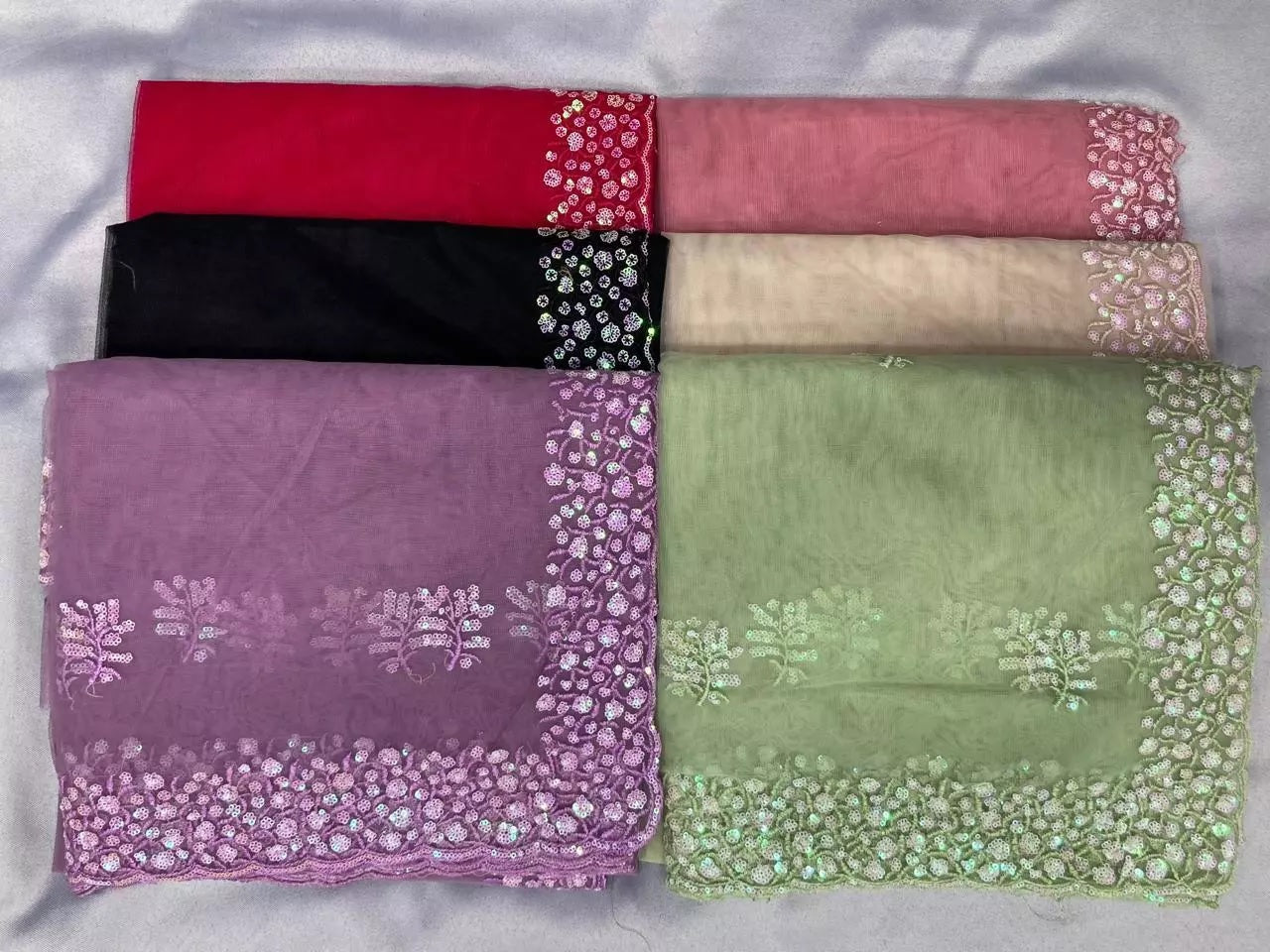 Soft Net  3MM Sequence Embroidery Work Saree & Blouse