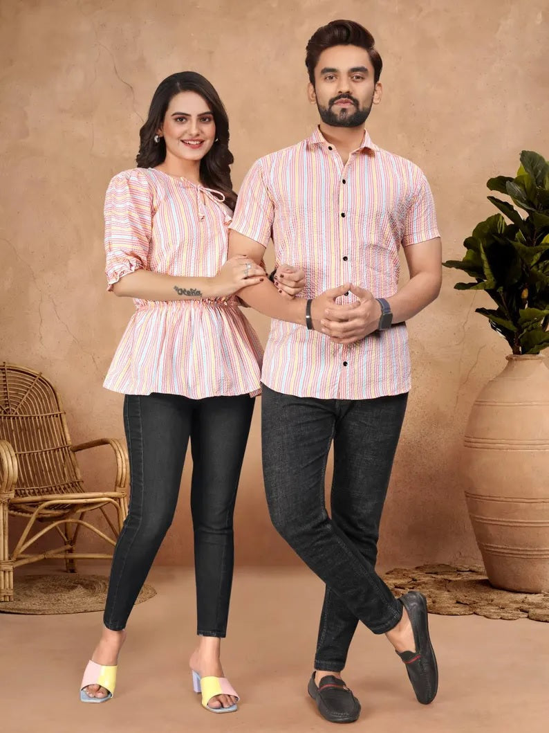Presenting Couple Men's Shirt & Female Tunic Combo Set