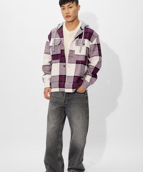 Plaid Hooded Shacket Mauve Mist Men Shackets
