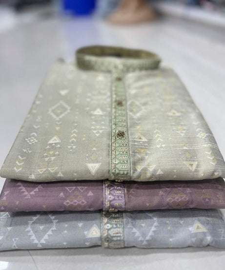 Heavy Silk Jacquard With Embroidery Kurta Pajama Set For Men's
