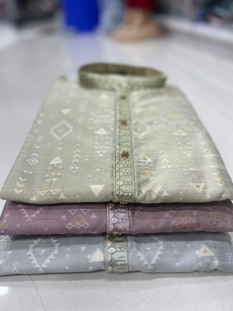 Heavy Silk Jacquard With Embroidery Kurta Pajama Set For Men's
