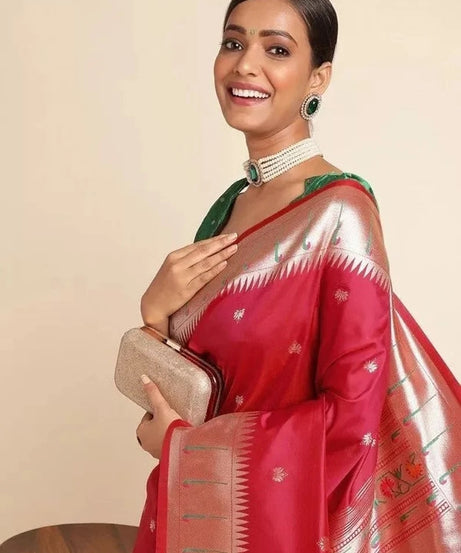 Pure Soft Kanchivaram Paithani Silk Saree With Blouse